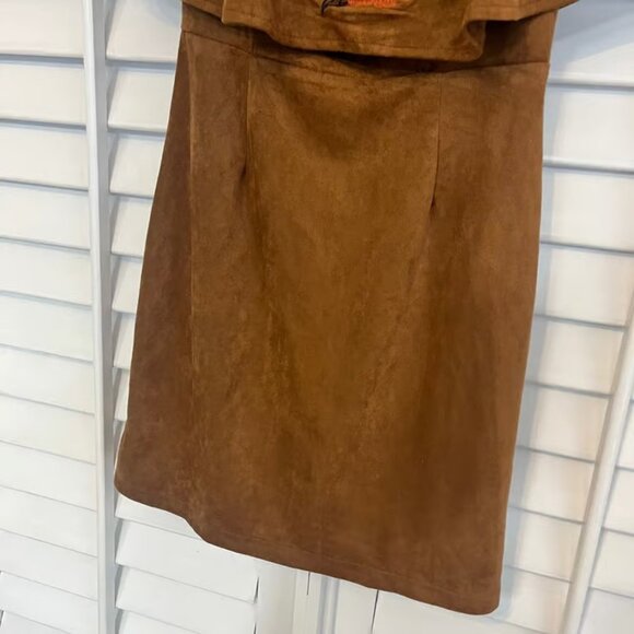 A. Calvin By Flying Tomato’s Brown Suede Embroidered Dress Size Small - Picture 4 of 7